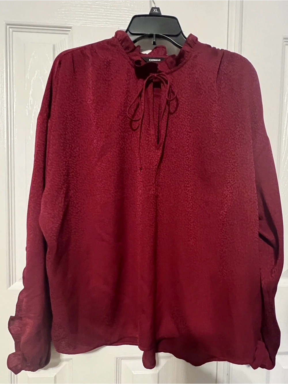 Express Wine Tie-Neck Long Sleeve Blouse